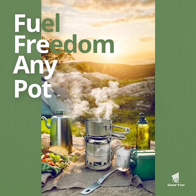 GEERTOP Portable Small Camping Stove with Fuel Canister Adapter Isobutane Ultralight Mini Stainless Steel Wood Burning Backpacking Stove Kit for Outdoor Hiking Emergency Cooking