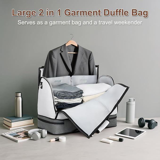 Garment Duffle Bag for Travel - Convertible Carry on Garments Duffel Bags Travel Bag for Women Men Large Weekender Bag with Shoes Compartment 3 in 1 Hanging Clothes Suit Dress Bag 3pcs Set