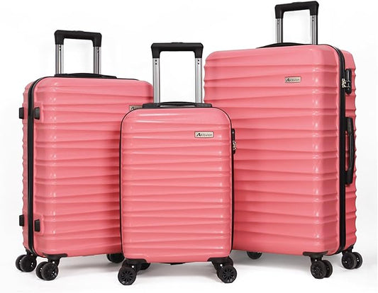 Luggage Set 3 Pieces (20/24/28) -Suitcase Set - Carry on Luggage with Wheels - Check-in Luggage - PC + ABS Durable Suitcase Rotating Silent Wheels Hardside Luggage with Spinner Wheels,3pcs (Pink)