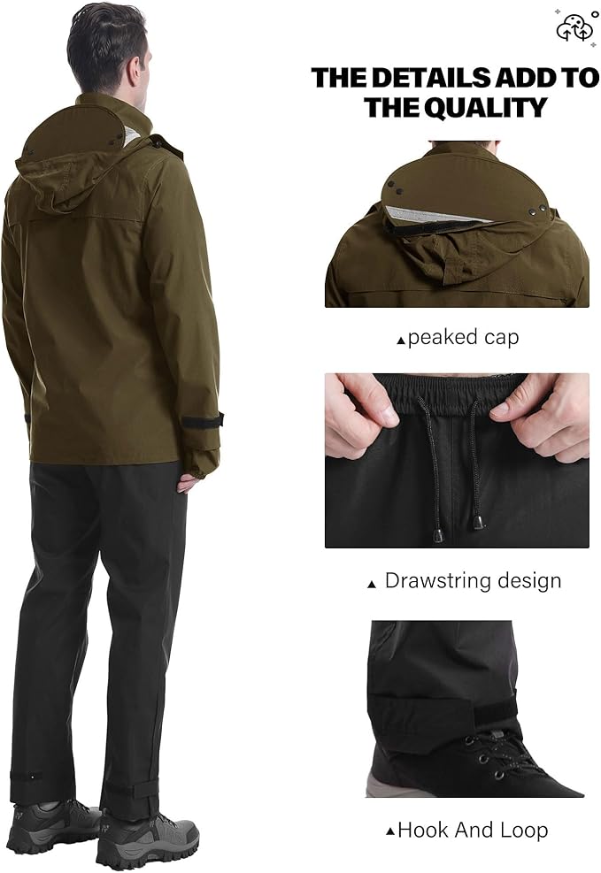 iCreek Rain Suit Waterproof Jacket with Pants 2 Pieces Breathable Lightweight Packable Raincoat with Hooded Rain Gear Unisex