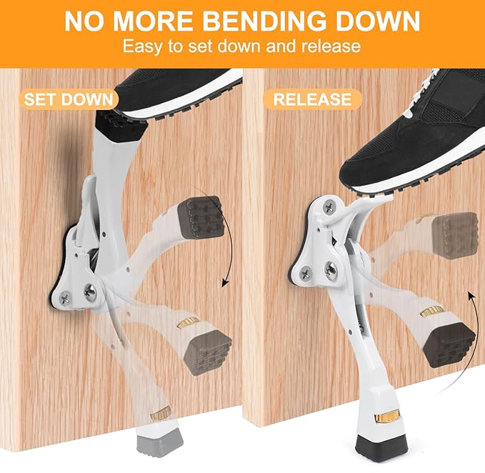 2 Packs Heavy Duty Kickdown Door Stopper, One Touch Adjustable Kickdown Door Stop for Heavy Doors, 4 in Metal Door Kickstand with Rubber Tip & Wall Protectors for Wide Doors- White