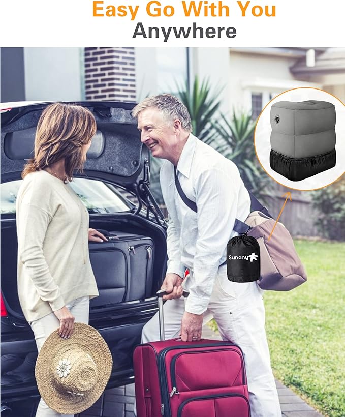 Sunany Inflatable Foot Rest Pillow for Airplane Travel-Adjustable Height Cushions for Kids to Sleep While Traveling, Adults, Suitable for Office, Home and Any Travel（Dark Grey）