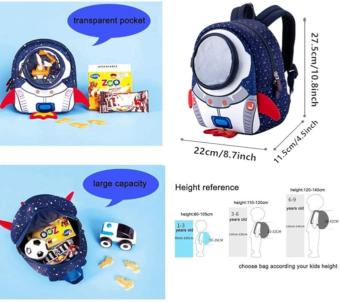 JiePai Toddler Rocket Backpack Leash Anti-lost Waterproof 3D Cartoon Kids Backpack