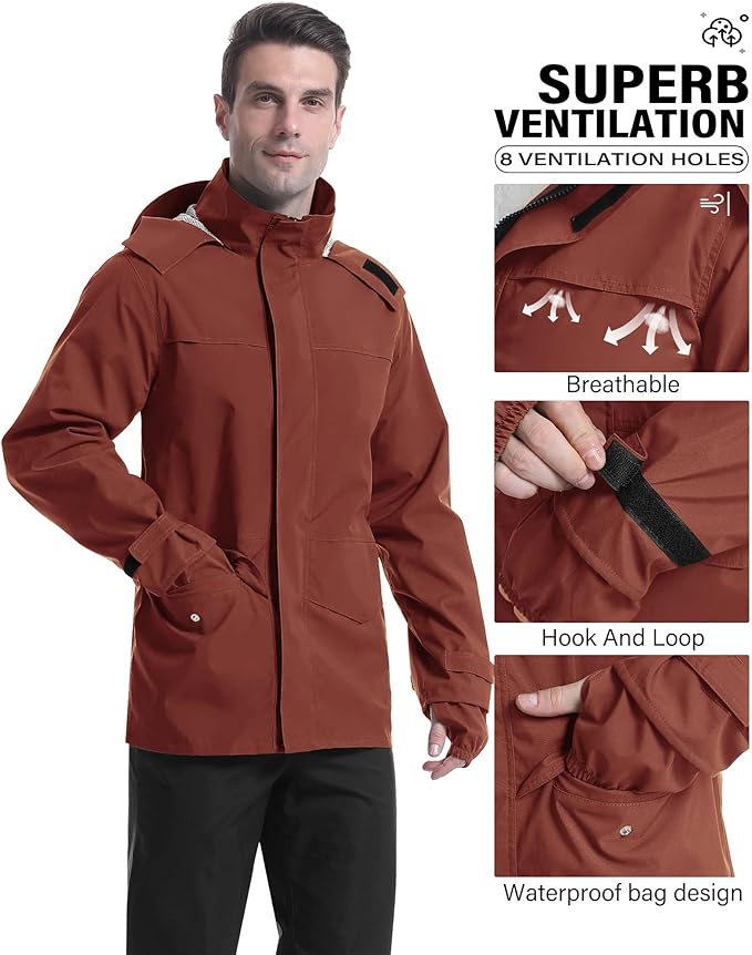 iCreek Rain Suit Waterproof Jacket with Pants 2 Pieces Breathable Lightweight Packable Raincoat with Hooded Rain Gear Unisex