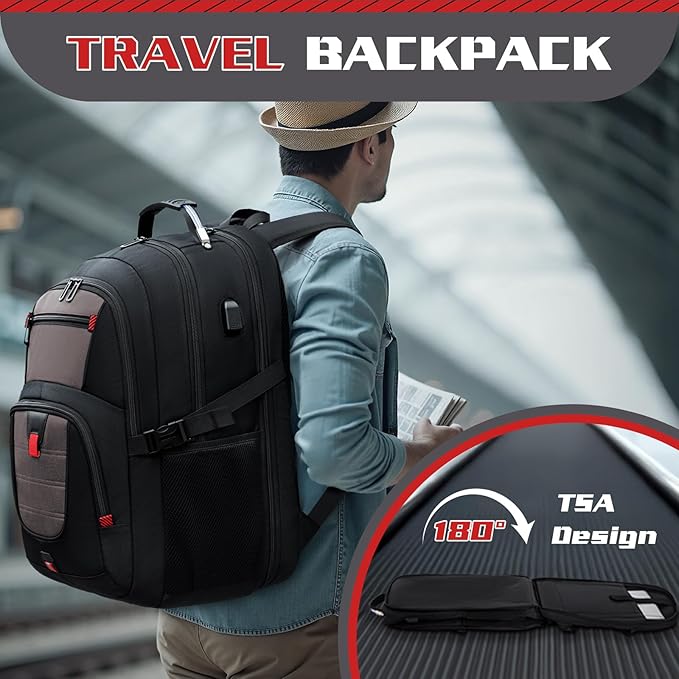 Extra Large Backpack, Travel Backpack, 17.3 Laptop In for Men, Extra Sturdy TSA Friendly with USB Port College School Rucksack Bag Gifts for Him Men Women, Grey