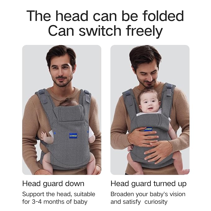 Baby Carrier Newborn to Toddler,Newborn Carrier(7-25lbs) with Head Support, Cozy Baby Wrap Carrier, with Hook&Loop for Easily Adjustable, Soft Fabric (Breathable Black) (Summer-Gray)