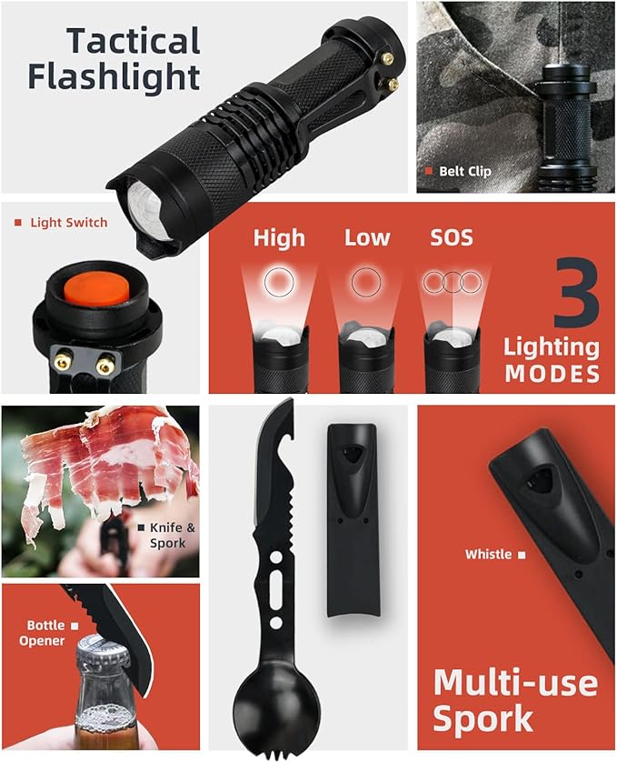 VEITORLD Gifts for Men Dad Him Christmas - Survival Gear and Equipment 12 in 1, Survival Kits - Cool Unique Fishing Hunting Birthday Gifts for Husband Teen Boy Boyfriend Women, Mens Stocking Stuffers