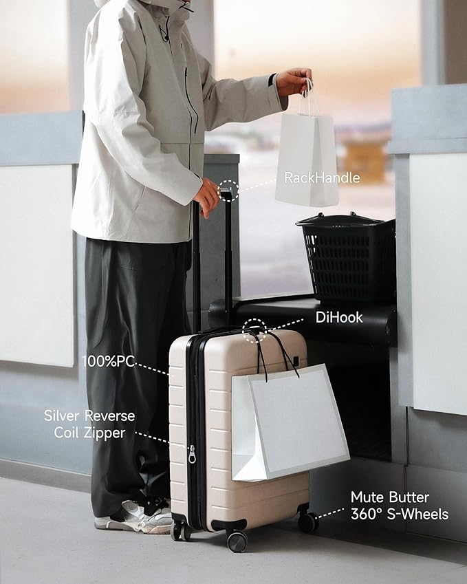 LUGGEX Carry On Luggage HUP3, Accelerate Access with DiHook, Handy Pouch, 20 inch Expandable Hard Shell Suitcases with Spinner Wheels