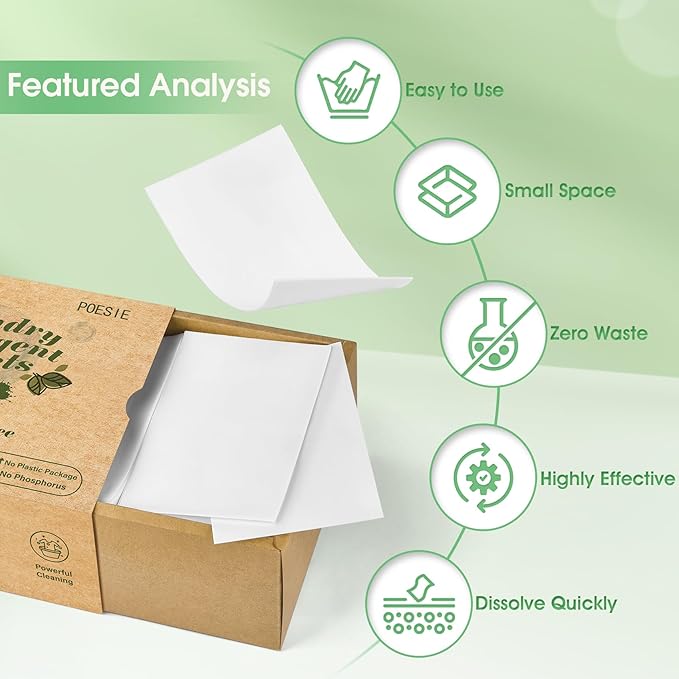 Poesie Laundry Detergent Sheets Fragrance Free 320 Sheets Liquid Free Travel Laundry Soap Non-Plastic Jug Camping Laundry Strips for Home & Outdoor