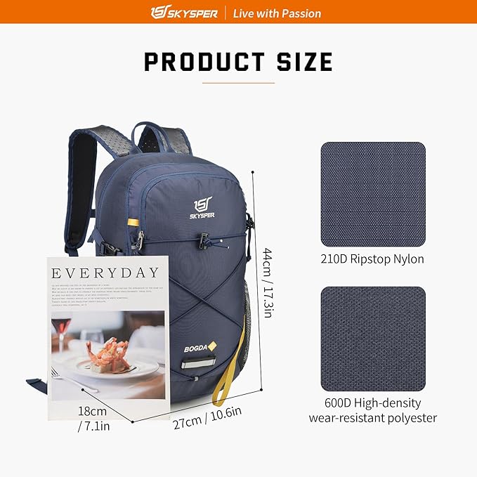 SKYSPER Small Hiking Daypack, 20L Lightweight Travel Backpacks Day Hike Pack with Waist Strap for Women Men