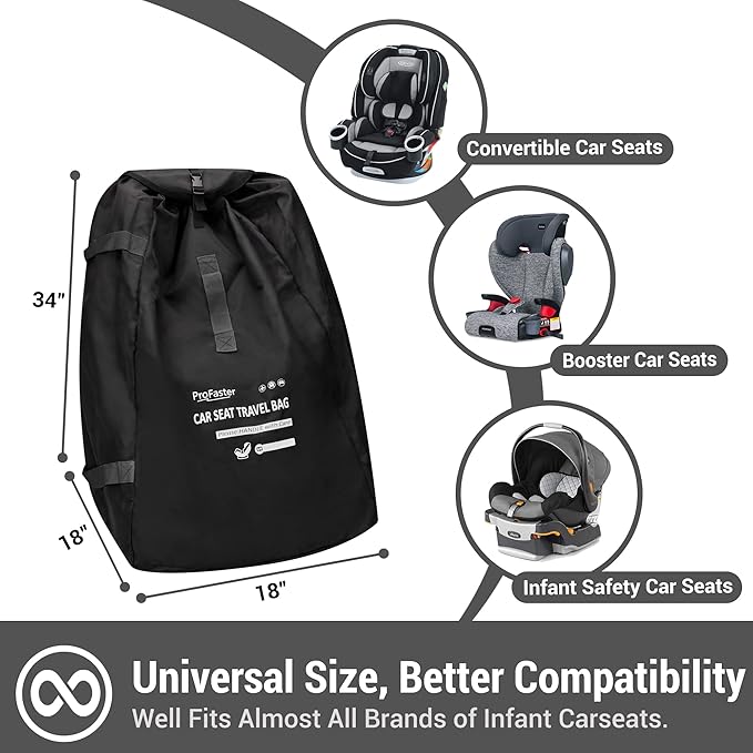 Car Seat Travel Bag Backpack for Air Travel Universal Infant Carseat Gate Check Bag Cover for Airplane, Foldable with Pouch, Gray