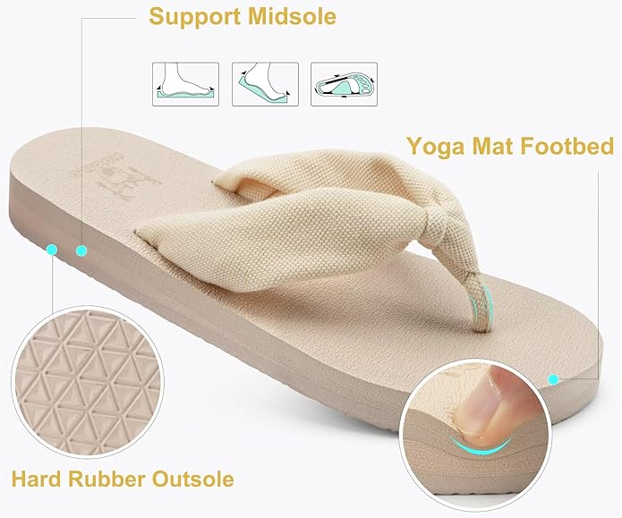 KuaiLu Flip Flops for Women with Arch Support Yoga Mat Comfortable Summer Beach Walking Thong Cushion Sandals Slip On Indoor Outdoor
