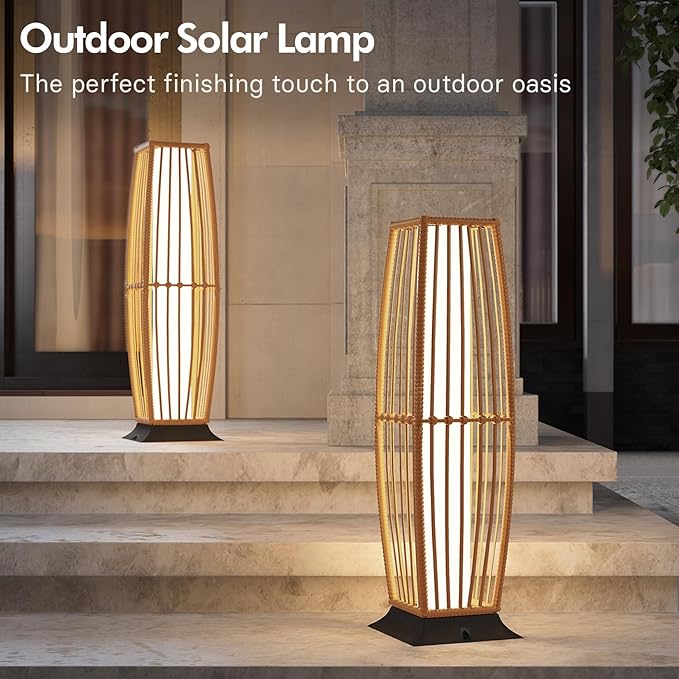 Grand patio Outdoor Floor Lamp Solar Powered Lantern Waterproof Wicker Boho Deck Lights for Garden Porch Decor, Large Taurus