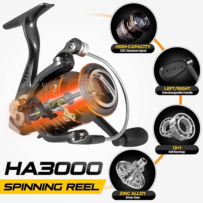 PLUSINNO Fishing Rod and Reel Combos - Carbon Fiber Telescopic Fishing Pole - Spinning Reel 12 +1 Shielded Bearings Stainless Steel BB
