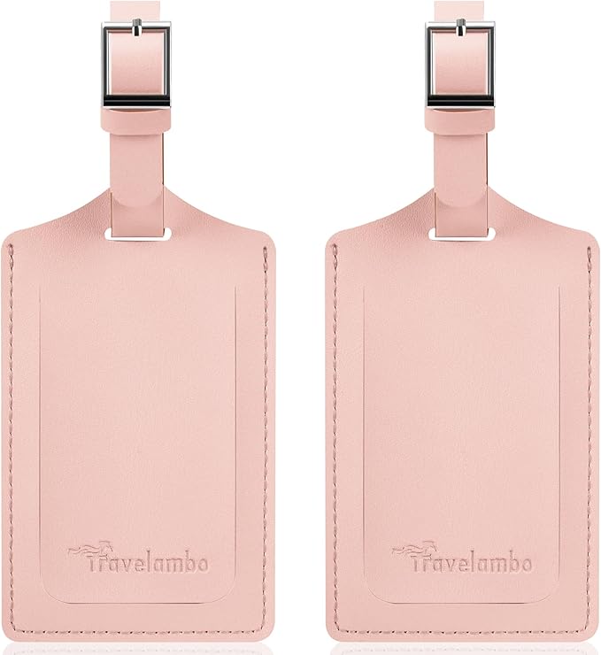 Travelambo Luggage Tags for Suitcases Faux Leather Privacy Protection 2 Pack Bag Tags Travel Accessories Essential, Lotus Pink