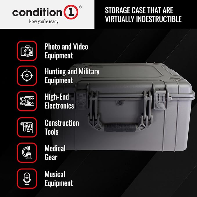Condition 1 25" Large Heavy-Duty Protective Waterproof Hard Case Model 024, Portable Storage Box with Customizable Foam, Camera, Tool, Hunting, Made in USA, 24.27"x19.40"x13.57" Gun Metal Gray