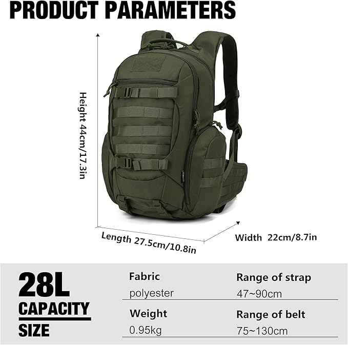 Mardingtop Tactical Molle Backpack for Men - 28L EDC Hiking & Motorcycle Backpack