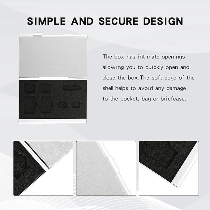 Aluminum SIM Card Case, 19Slots Ultrathin SIM Card Holder, Fit for 2 SIM Card, 14 Micro sim Card, 2 Nano sim Card and 1 Cell Phone Eject Pin Slots, Silver