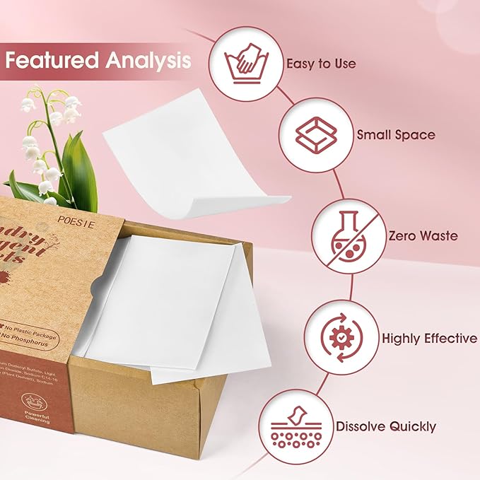 Poesie Laundry Detergent Sheets Floral Scent 160 Count College Dorm Essentials for Girls No Messy Liquid Powder Detergent Strips for Clothes Washing