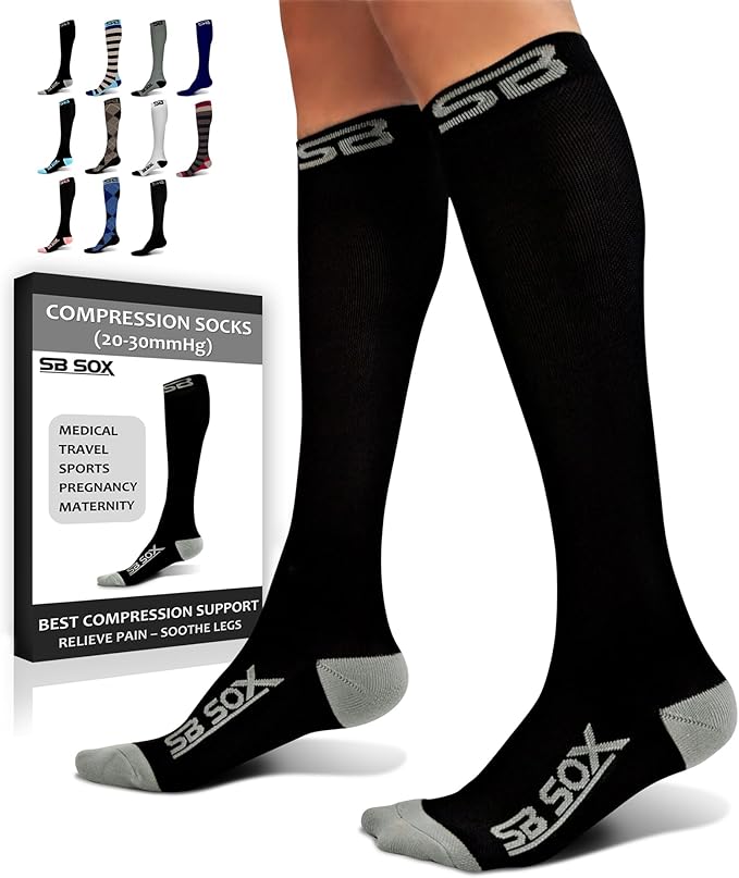 SB SOX Compression Socks for Men & Women (20-30 mmHg) - Best Support Stockings for Travel, Medical, and Sports - Perfect for Everyday Wear
