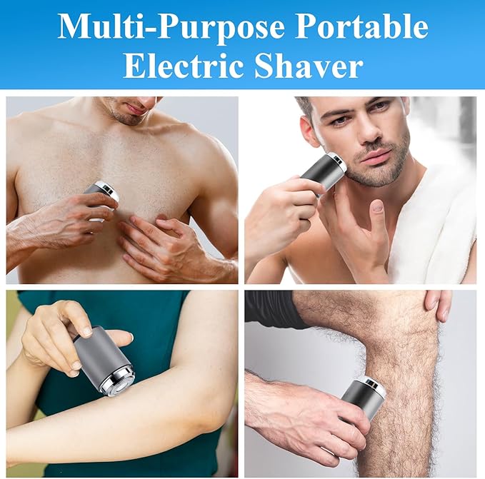 Mini Electric Shaver, Portable Mini Electric Shaver, Pocket Size MiniElectricShaver for Men, USB Rechargeable Waterproof ShaverElectric Beard Trimmer for Home, Car, Office, Business Trip (Gray)