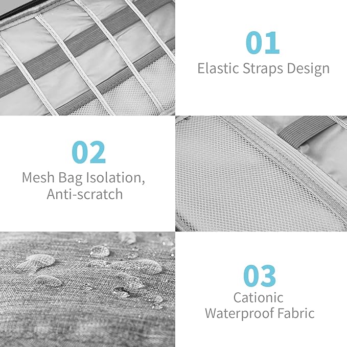 Electronics Organizer Travel Case,Electronic Accessories Storage Bag,Travel Cord Organizer Bag for Small Charging Cord Storage,Cables,2 Packs Black&Grey