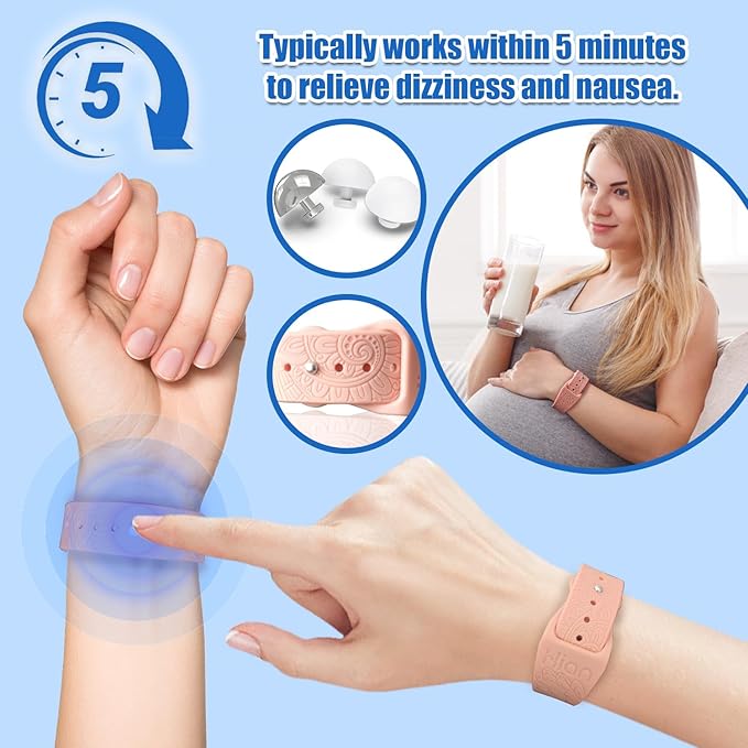 Motion Sickness Bracelets Sea Sickness Wristbands for Motion Sickness / Morning Sickness /Pregnancy Nausea Anti Nausea Wristband Acupressure Nausea Bands Motion Sickness Bands(3Pairs-Pink+Black+Beryl)