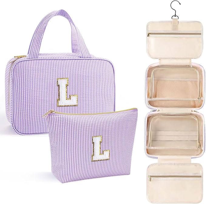 YOOLIFE Kids Toiletry Bag Initial Makeup Bag for Teen Girls - Birthday Gifts for 7 8 9 10 11 12 13 14 15 16 17 18 Year Old Girls, Teen Girl Gifts Trendy Stuff - Letter L, Purple