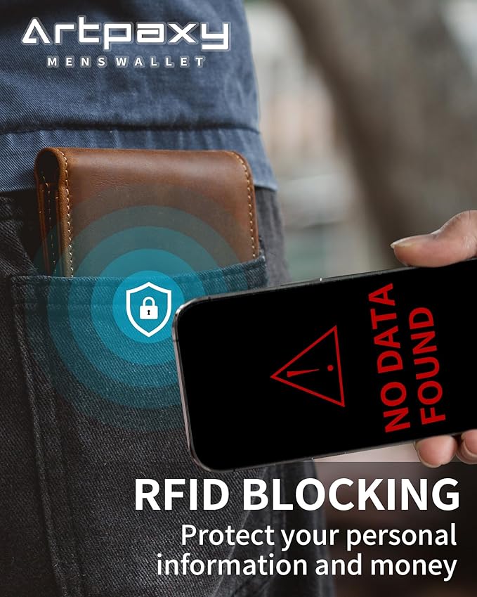 Mens Wallet Genuine Leather Bifold RFID Blocking Wallet for Men with 1 ID Window 13 Card Holders 2 cash pockets 1 Gift Box
