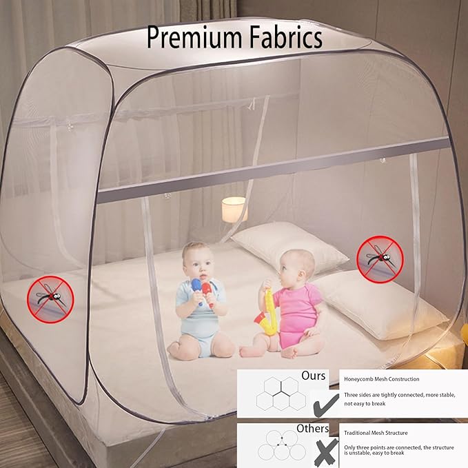 CMINGJ Mosquito Net for Bed, Portable pop up Mosquito Netting with Bottom, Free Installation-Suitable for Bedroom, Camping, Folding Portable Design for Baby Adults (Gray- L87 x W79 x H61)