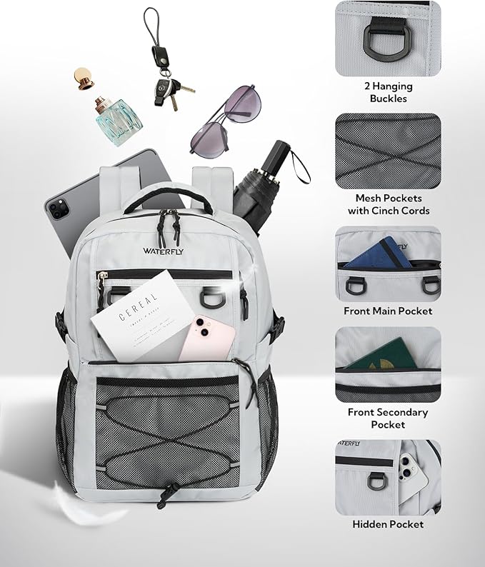WATERFLY Travel Hiking Casual Backpack: 22L Lightweight Everyday Outdoor City Daypack College Bookbag for Woman Man