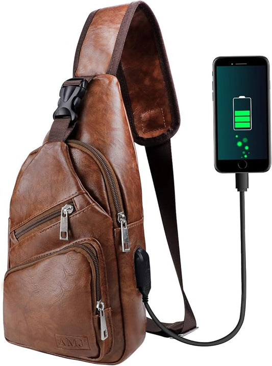 AMJ Crossbody Sling Bag Men Women, Casual Shoulder Backpack, Chest Daypack Satchel for Hiking Travel