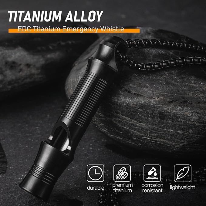 TISUR Titanium Emergency Whistle,EDC Safety Whistles Necklace Loud up to 120db,Survival Whistles for Survival,Hiking,Camping,Pets Training