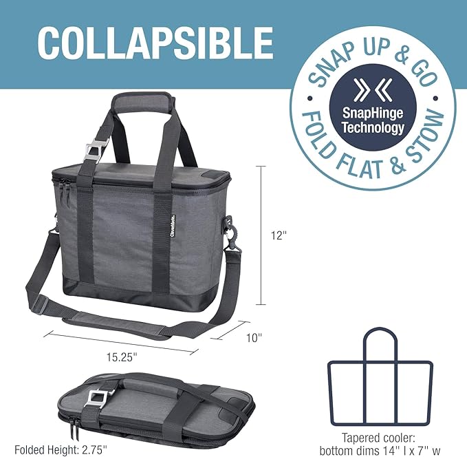 CleverMade Collapsible Insulated Cooler Bag – Leakproof Soft Folding Cooler for Beach, Travel, Car