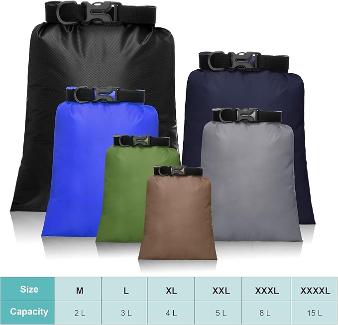Shappy Waterproof Dry Bag Set 6 Sizes Lightweight Sacks and Long Adjustable Shoulder Strap Outdoor Water Proof Keep Gear Dry Bag Stuff Sacks for Backpacking, Boating, Hiking, Camping