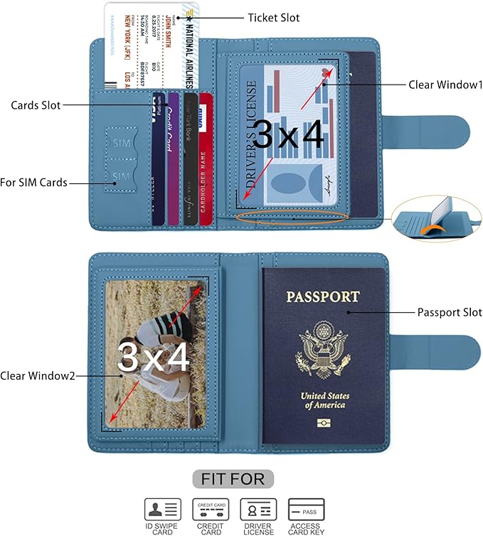 Melsbrinna Rfid Passport Holder for Travel women/Men, Cute Passport Wallet Rfid Blocking Card Slots, Rfid Passport Cover/CaseTravel Wallet, Passport Book Holder (1, Blue2)