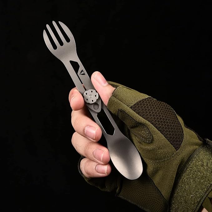 CMB Made Knives Titanium 2 in 1 Folding Fork and Spoon Combo Lightweight Camping Utensil, Spork for Backpacking, Hiking, Outdoor Survival Cutlery EDC Tool CMB-E01