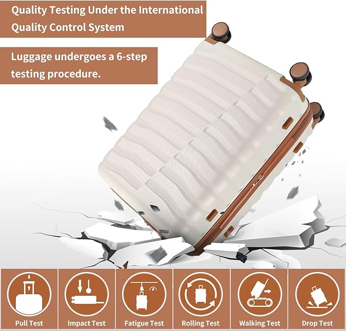 Lightweight Luggage with Spinner Wheels & YKK Zipper, 3-Piece Suitcase ABS+PC Hardside Luggage Set with TSA Lock for Women Men, Apricot Off White (20+24+28 inch)