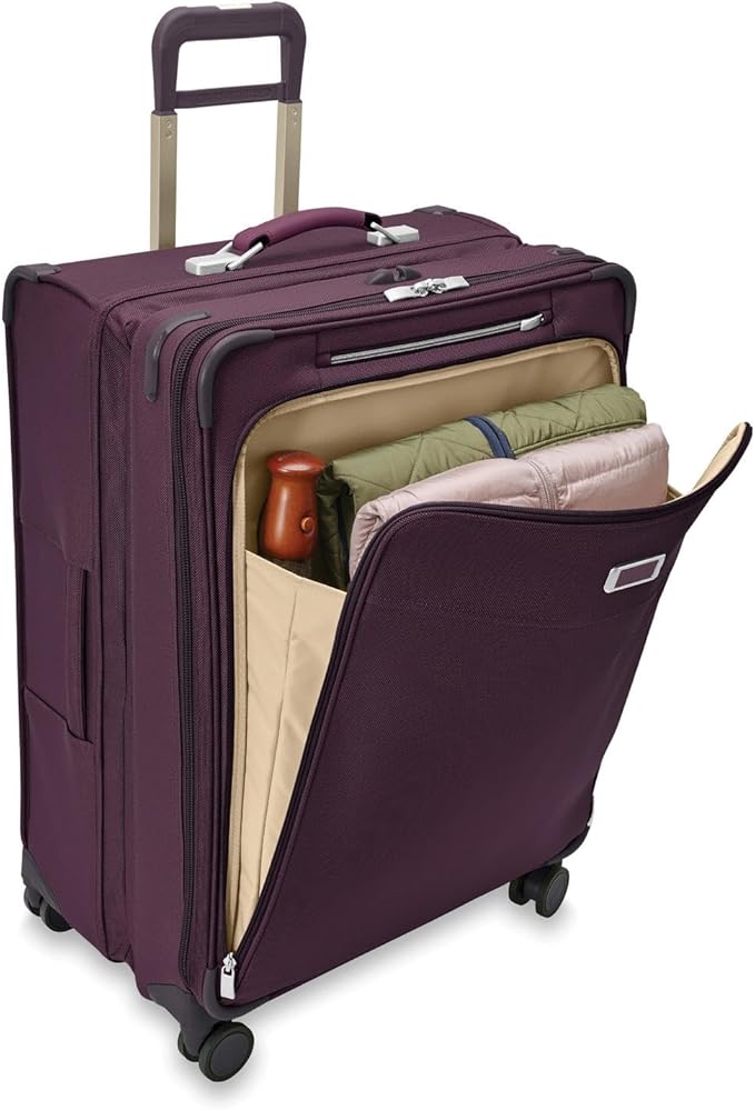 Briggs & Riley 29" Large Expandable Spinner - Checked Luggage for Travel, Suitcases with Wheels, Softside Rolling Bag for Men & Women, Self-Repairing Zipper - Baseline Collection, Plum