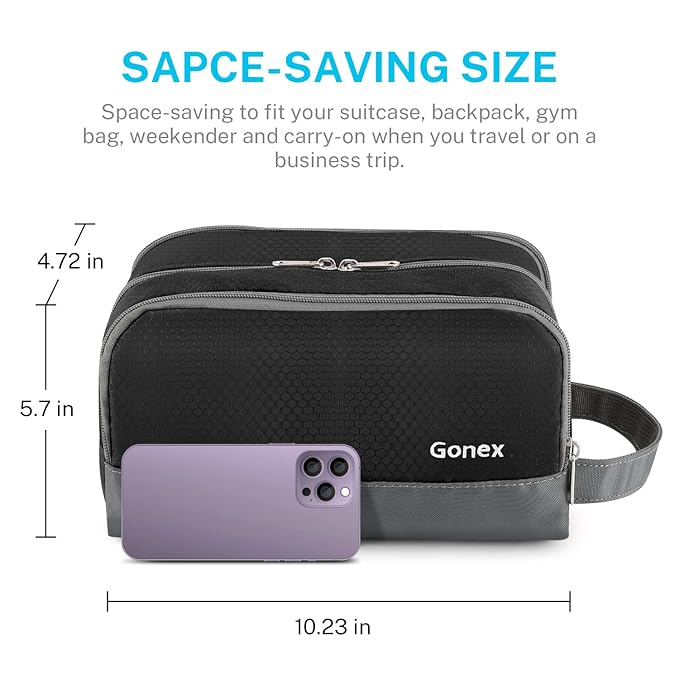 Gonex Travel Toiletry Bag Nylon, Dopp Kit Shaving Bag Toiletry Organizer Black