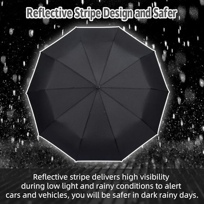 FDJASGY Windproof Travel Umbrella with Teflon Coating Auto Open Close Lightweight Sun&Rain Umbrella with 10 Rib Construction and Reflective Stripe Zipper Pouch