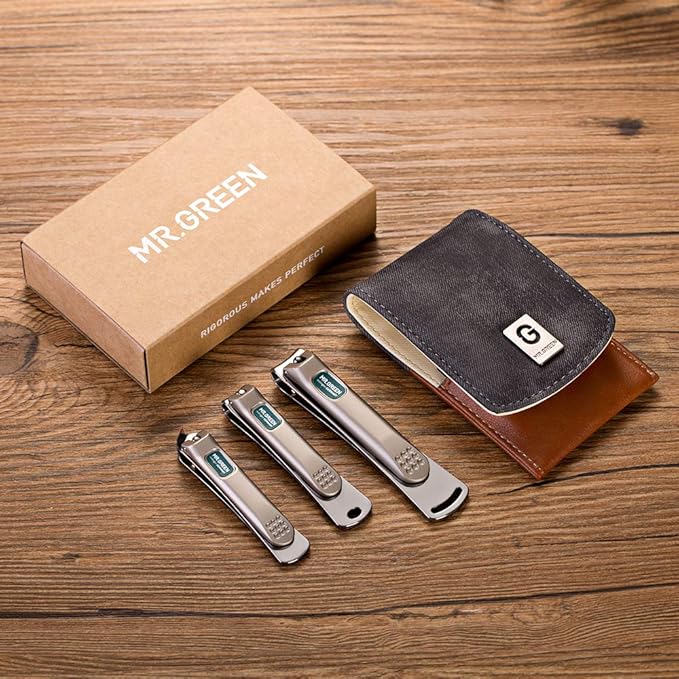 MR.GREEN 3 pcs Nail Clippers Set Stainless Steel Nail Clippers & Slant EDG Toenail Clipper Cutter for Men and Women