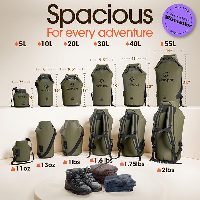 Earth Pak Waterproof Dry Bag - Roll Top Waterproof Backpack Sack Keeps Gear Dry for Kayak with Waterproof Phone Case
