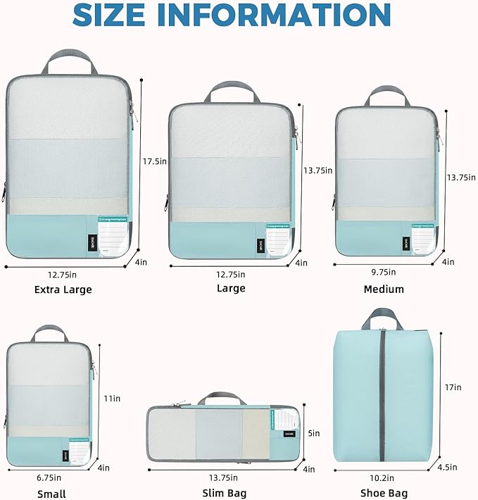 BAGAIL 6 Set/4 Set Lightweight Compression Packing Cubes for Travel, Anti-Tearing Expandable Organizer Bags for Suitcase