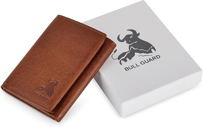BULL GUARD Leather Trifold Wallets For Men with ID and RFID Blocking Great For Work, Sports, Outdoors
