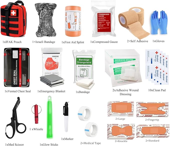 IFAK Kit Trauma Kit Military Medical First Aid Kits Bleeding Contral Emergency Survival Bug Out Bag for Camping Gear Supplies Hiking (Tan)