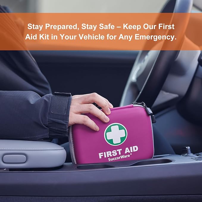 150 Pieces Mini First Aid Kit - Small Medical Kit with Hard Shell - Emergency First Aid Kit for Car, Travel, Home, Outdoor, Office, Camping, Hiking (Purple)