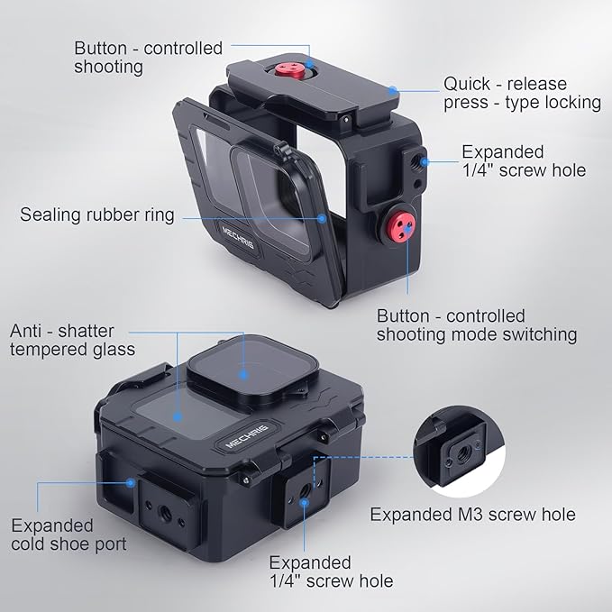Aluminum Waterproof Case for GoPro HERO13 Black HERO12 HERO11 HERO10 HERO9 Action Camera 80M Deep Waterproof Horizontal and Vertical Shooting Switch (Standard-63071)