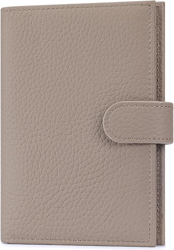 Passport Holder for Travel Women RFID Blocking Genuine Leather Passport Wallet with Card Slots, Zipper Coins Pocket, Cash Holder, Grey
