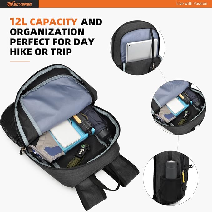 SKYSPER Small Hiking Backpack -12L Lightweight Packable Daypack for Travel Foldable Tear Resistant Backpacks for Women Men